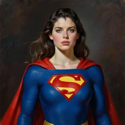a beautiful woman as supergirl, painted by artgerm and tom bagshaw, fantasy art, dramatic lighting, highly detailed oil painting