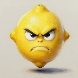 angry lemon character portrait, airbrush painting