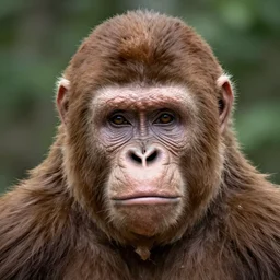 a portrait photograph of Vladimir Putin as a great ape, centered face, highly symmetric, DSLR photography