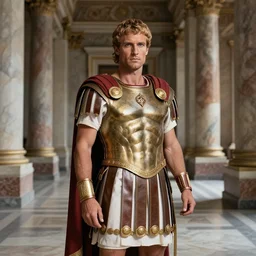 professional studio photograph of a man wearing a roman emperor costume in a pristine marble palace with romans, photorealistic, dramatic lighting, intricate details, award winning photojournalism