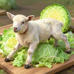 lamb made of cabbage, realistic octane render, the vegetable lamb of tartary