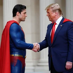 donald trump shakes hands with superman