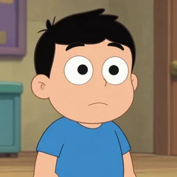 Medium shot of a typical character in the style of cartoon network