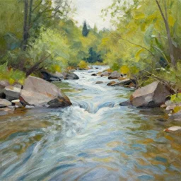 a river stream paiting. paper texture.