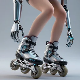 beauty woman Rollerblading from the year 2035, very detailed, laser lighting, detailed mechanical hands, electrical  details, high details, 4k, 8k, trending on artstation, by Hajime Sorayama and Boris Vallejo