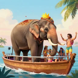an elephant having a gay party on a boat