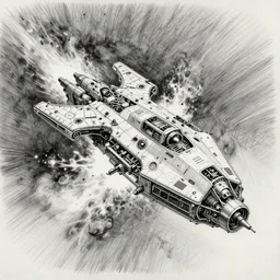 a detailed pencil drawing of one spaceship disintegrating and burning in the atmosphere, 4k, sf