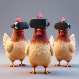 chickens wearing vr headsets, unreal engine, octane render, synth wave