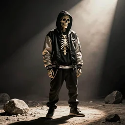lomax photo, rapper skeleton in the style of hiphop, artstation