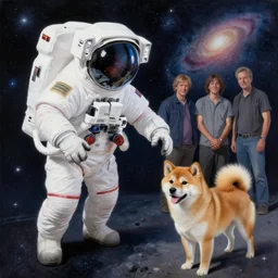 hyper realistic astronaut as a shibu inu exploring the galaxy painting by chiara bautista and karl kopinski and kim jung giu and weta studio, and lucasfilm and jesper ejsing and norman rockwell greg rutkowski frank frazzeta