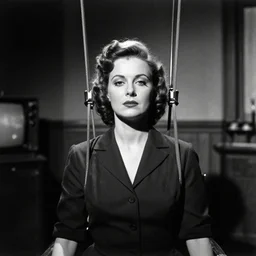 dramatic 1 9 4 0 s photography of a lady being hypnotized in a old tv show, photorealistic, black and white, dramatic lighting, 8 1 mm, artsy, vintage