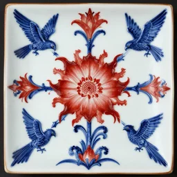 red white blue black porcelain decoration : 9 2 7 7 behelita wakefire - flower of eternal return, harpies