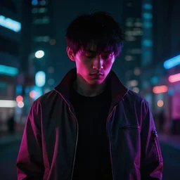 incognito man, cyberpunk, Rgb, night time