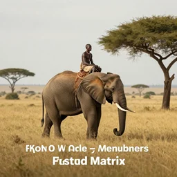 film matrix ( 1 9 9 9 ) film still of shot of an tribal african man riding an elephant alone on the savannah, extreme long shot, 4 k, award winning