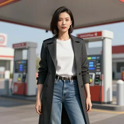 a chinese woman at a gas station, video game, 3 d render, source engine, half life 2, portal 2, gmod, portrait, fashion photography, by david bailey, mario testino, davide sorrenti