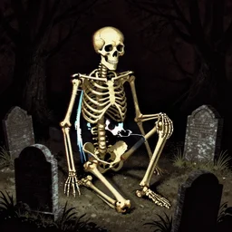skeleton at a graveyard at night, still from ps 1 game, glitch art, chiaroscuro by hieronymus bosch, rutkowski, beeple