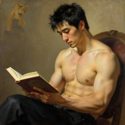 attractive man reading book, muscular, painting by j. c. leyendecker, yoji shinkawa, katayama bokuyo
