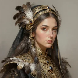 old eastern woman portrait, feathers, fantasy, intricate, elegant, highly detailed, digital painting, artstation, concept art, smooth, sharp focus, illustration, art by afshar petros and krenz cushart and artem demura and tony sandoval