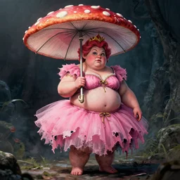 A fat goblin princess with a tattered pink tutu, mushroom umbrella, watercolor, dramatic lighting, cinematic, establishing shot, extremely high detail, foto realistic, cinematic lighting, pen and ink, intricate line drawings, by Yoshitaka Amano, Ruan Jia, Kentaro Miura, Artgerm, post processed, concept art, artstation, matte painting, style by eddie mendoza, raphael lacoste, alex ross,