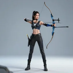 full body photo of a futuristic female archer