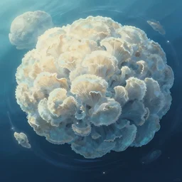 high intricate melting tremella - fuciformis formed clouds over an ocean surface, maria panfilova, andrea savchenko, mike kime, ludovic plouffe, qi sheng luo, oliver cook, makoto shinkai, trending on artstation