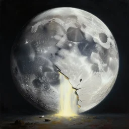 the moon breaks apart and light poured out from inside, realistic digital art, concept art, beautiful painting by zdzislaw beksinski