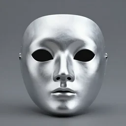 featureless solid silver mask, digital art,