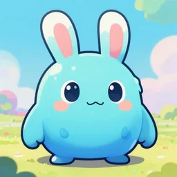 Colorful cute painting of a slime monster in the shape of a rabbit, metroid game enemy concept art, anime key visual