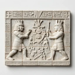 bas - relief wall tiles beautiful aztec inca warriors colossus full body well proportioned pacing to cliffs by eddie mendoza hyperrealism expressive eyes cyborgess symmetrical very very detailed giger beksinski grey and gold