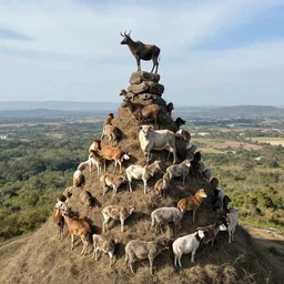 pyramid of stacked animals shot from drone