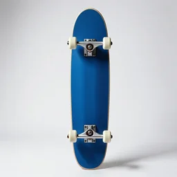 sapphire blue skateboard, professional product shot, isolated on a pure white background, centered, entire object in frame, sharp focus, soft studio lighting