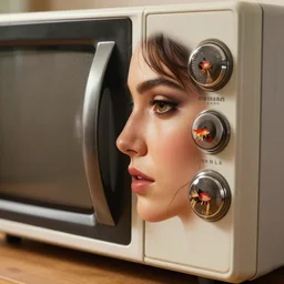 highly detailed closeup, face profile portrait of a retro 1 9 7 0 s microwave that is wearing a bikini, unreal engine, nicoletta ceccoli, mark ryden, earl norem, lostfish, global illumination, detailed and intricate environment