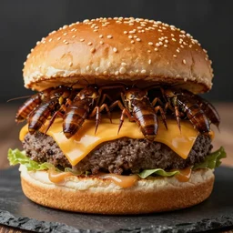 cheeseburger made of cockroaches, very detailed 8k