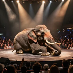 an elephant lying on the side while crowd surfing, concert photo