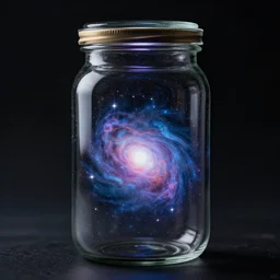 A universe in a jar, dark background, photorealistic, 8k,