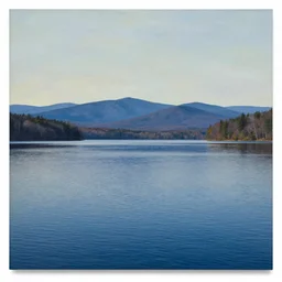 by ed roth, by jimmy lawlor robust. the experimental art of two lakes in connecticut, with mountains in the distance.