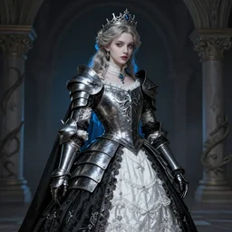 princess knight gothic girl in dark and white dragon armor, rococo outfit. by gaston bussiere, by rembrandt, 1 6 6 7, artstation trending, blue light, by konstantin razumov *