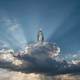 wide angle sky with virgin mary cloud in center, ray tracing, path tracing