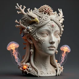 gothic goddess, intricate mask, eagle coral, jelly fish, mandelbulb 3 d, fractal flame, octane render, cyborg, biomechanical, futuristic, by ernst haeckel