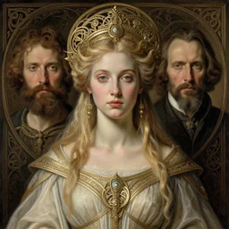 nightgown of duality celtic queen, by Delacroix and Francis Bacon and Hieronymus Boch, artistic, intricate drawing, light brazen, realistic fantasy, extremely detailed and beautiful aesthetic face, establishing shot, 8k resolution, dramatic lighting