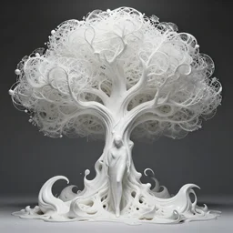 white tree fluid generative architecture, woman standing, artgerm concept art by zaha hadid, highly detailed, intricate