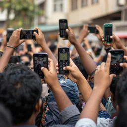 Crowd of people taking pictures of a Nokia Phone