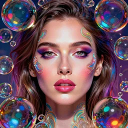glamor portrait face symmetry, morena baccarin, surrounded reflective glass bubbles ( ( colorful swirling ) ), intricate detailed photorealistic by hannah yata, mark brooks, helene knoop, artgerm, charlie bowater, mandy jurgens and alex ross, bold colors, artstation, 8 k hdr luminescent coherent elegant
