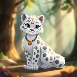 a pretty medieval anthropomorphic snow leopard with a fluffy tail in the forest, comic art, trending on furaffinity, cartoon, kawaii, backlighting, furry art!!!, radiant light, bokeh, trending on artstation, digital art