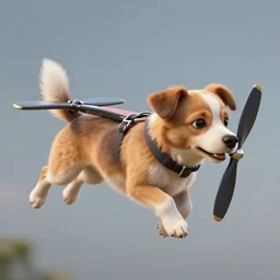 flying dog with propeller on it's back, digital art, highly detailed