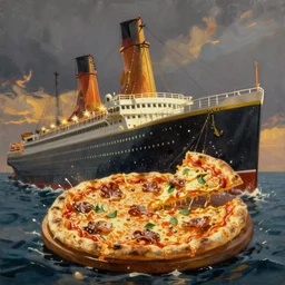 painting of the titanic hitting pizza