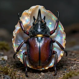 nacreous shell anthropomorphic rhino beetle ninja. mathias kollros mark winters villeneuve lie setiawan lius lasahido manuel castanon. portrait vivid intricate vibrant elaborate inks unreal engine render.