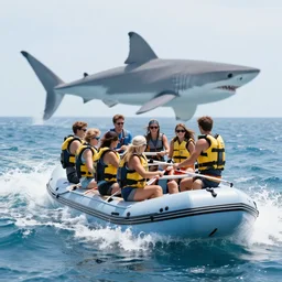 8 people on a raft hit a shark