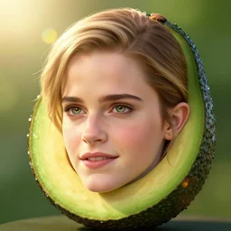 emma watson head of an avocado, photo realistic, lens flare, fully detailed octane render
