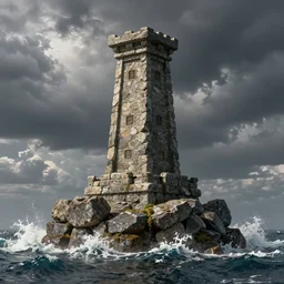 ancient stone tower rising from the waves, artstation